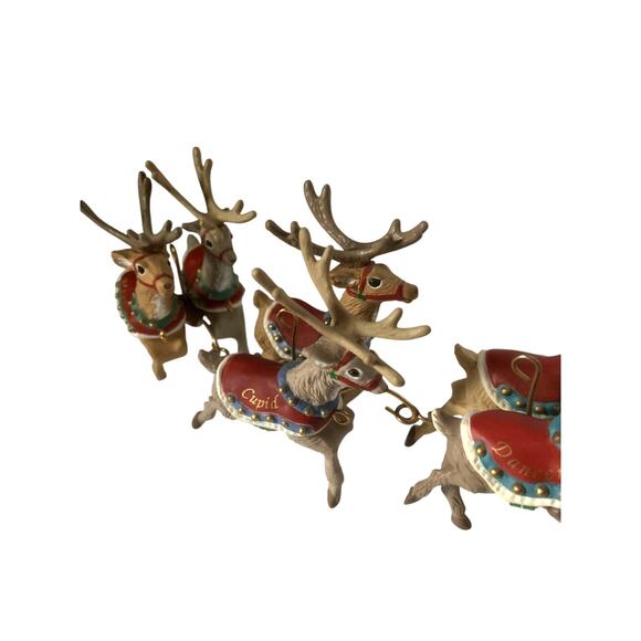 Vintage 90s 1992 Hallmark Keepsake Ornament Santa Claus Sleigh and 6 Reindeer - Picture 4 of 6